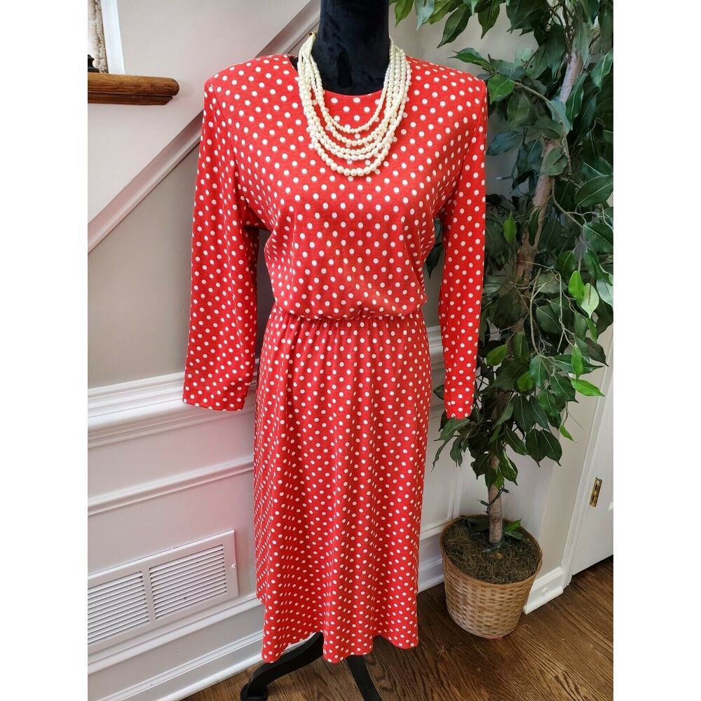 Vintage Via Sant Andrea Red Polyester Round Neck Long Sleeve Knee Length Dress M